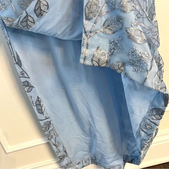 JS Collections Julia Cap Sleeve Column Gown Silver Sequins Light Blue, 12, NWT - Picture 13 of 13